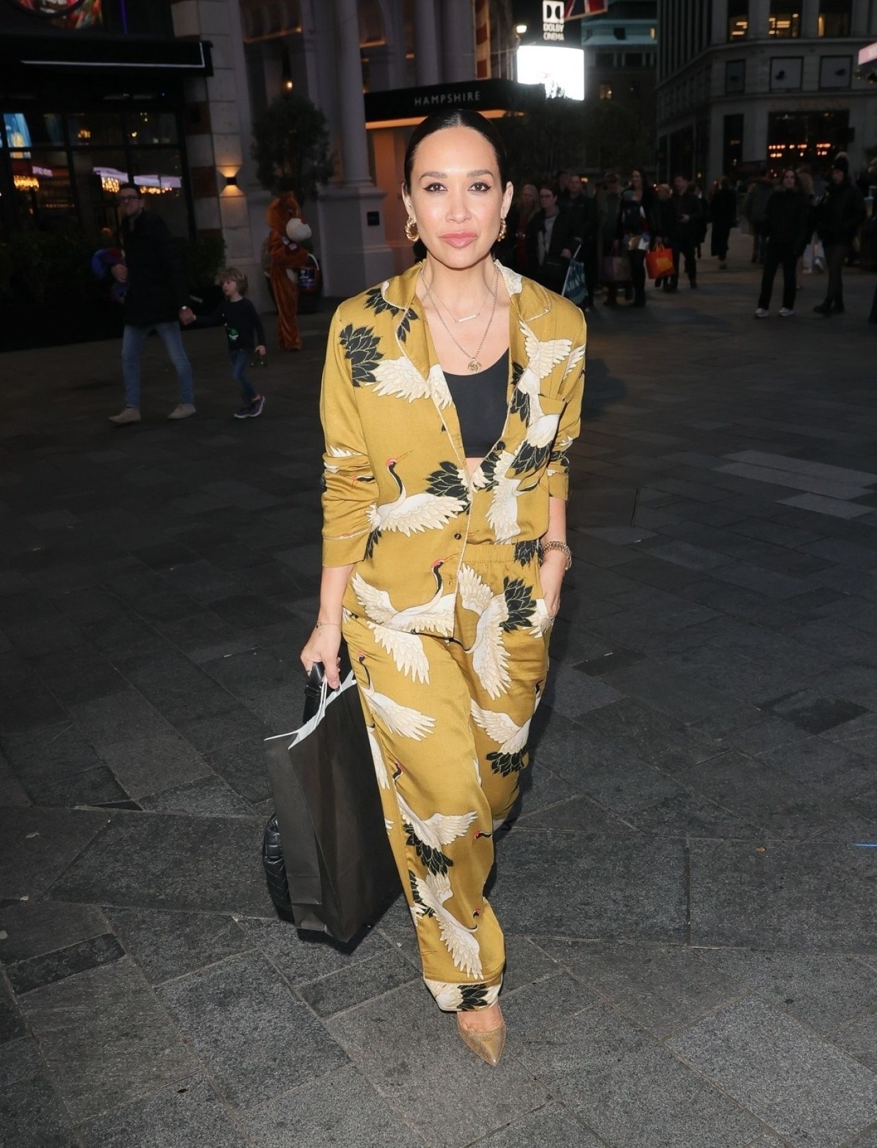 Myleene Klass Wearing a Crop Top Beneath a Bright Jumpsuit at Smooth