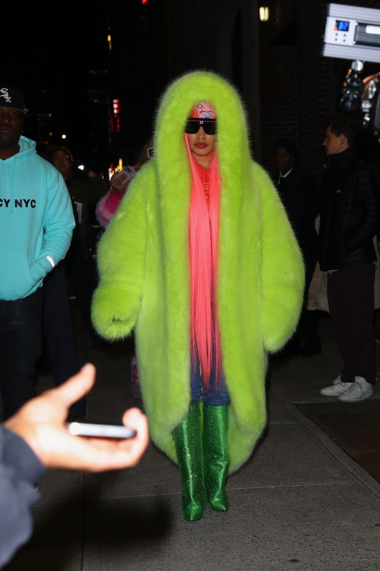 Nicki Minaj in a Colorful Ensemble - Leaving The Late Show With Stephen ...