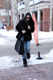 Noor Alfallah in a Fur Jacket, Jeans and Prada Boots - Shopping in Aspen 12/28/2023