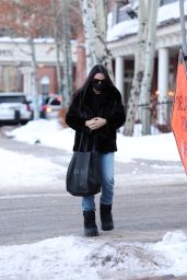 Noor Alfallah in a Fur Jacket, Jeans and Prada Boots - Shopping in Aspen 12/28/2023