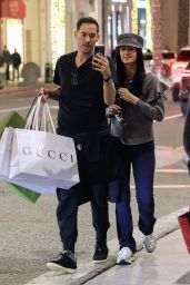 Paris Hilton in Long Black Wig and Casual Attire Shopping on Rodeo Drive at GUCCI 12/22/2023