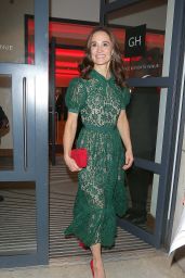 Pippa Middleton in a Green Lace Dress and Bright Red High Heels Matched With a Red Clutch Hand Bag at Heart Hero Awards in London 12/06/2023