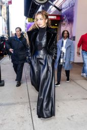 Rita Ora in a Leather Waistcoat and Skirt in NYC 12/29/2023