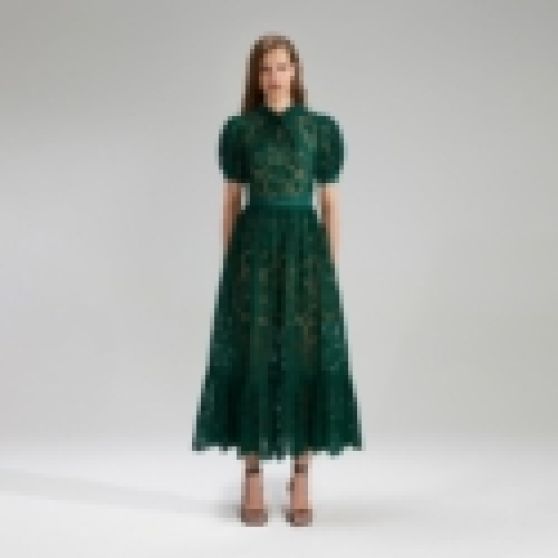 Self-Portrait Green Guipure Lace Midi Dress