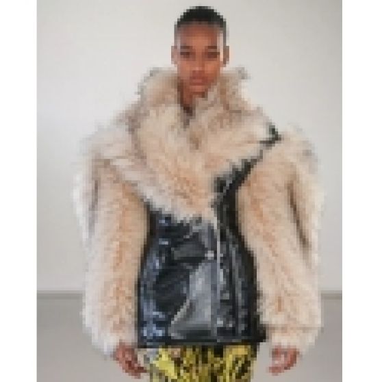 Aknvas Fall 2023 Leather Jacket with Fur Trim