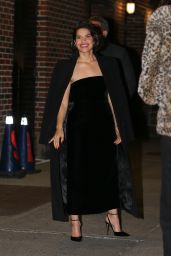 America Ferrera in a Black Velvet Dress at The Late Show with Stephen Colbert in NYC 01/10/2024