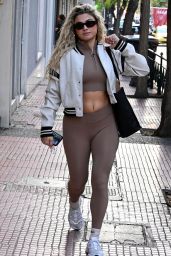 Antigoni Buxton in Workout Clothes With a Cropped White Jacket Over the Top - Athens 01/13/2024