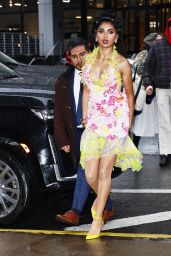 Avantika Vandanapu Wears a Bright Floral Dress - Arriving at "The Drew Barrymore Show" in New York 01/09/2024