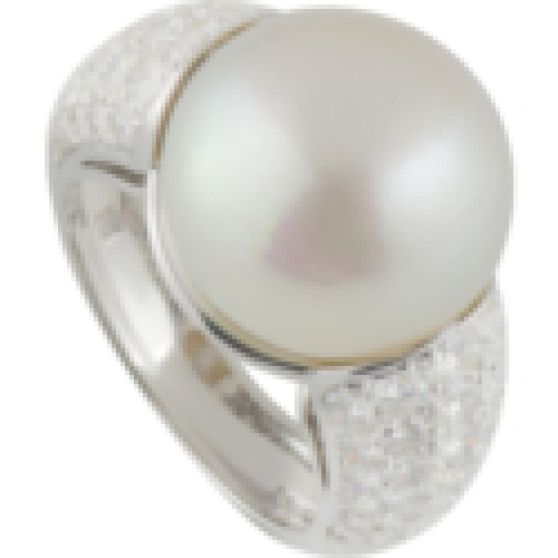 Cartier White Gold Pearl and Diamond Ring