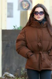 Emily Ratajkowski in a Brown Puffer Coat and Black Pants in NYC 01/22/2024