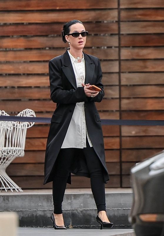 Katy Perry in a White Shirt and Black Coat at Maxfield in Los Angeles 01/25/2024