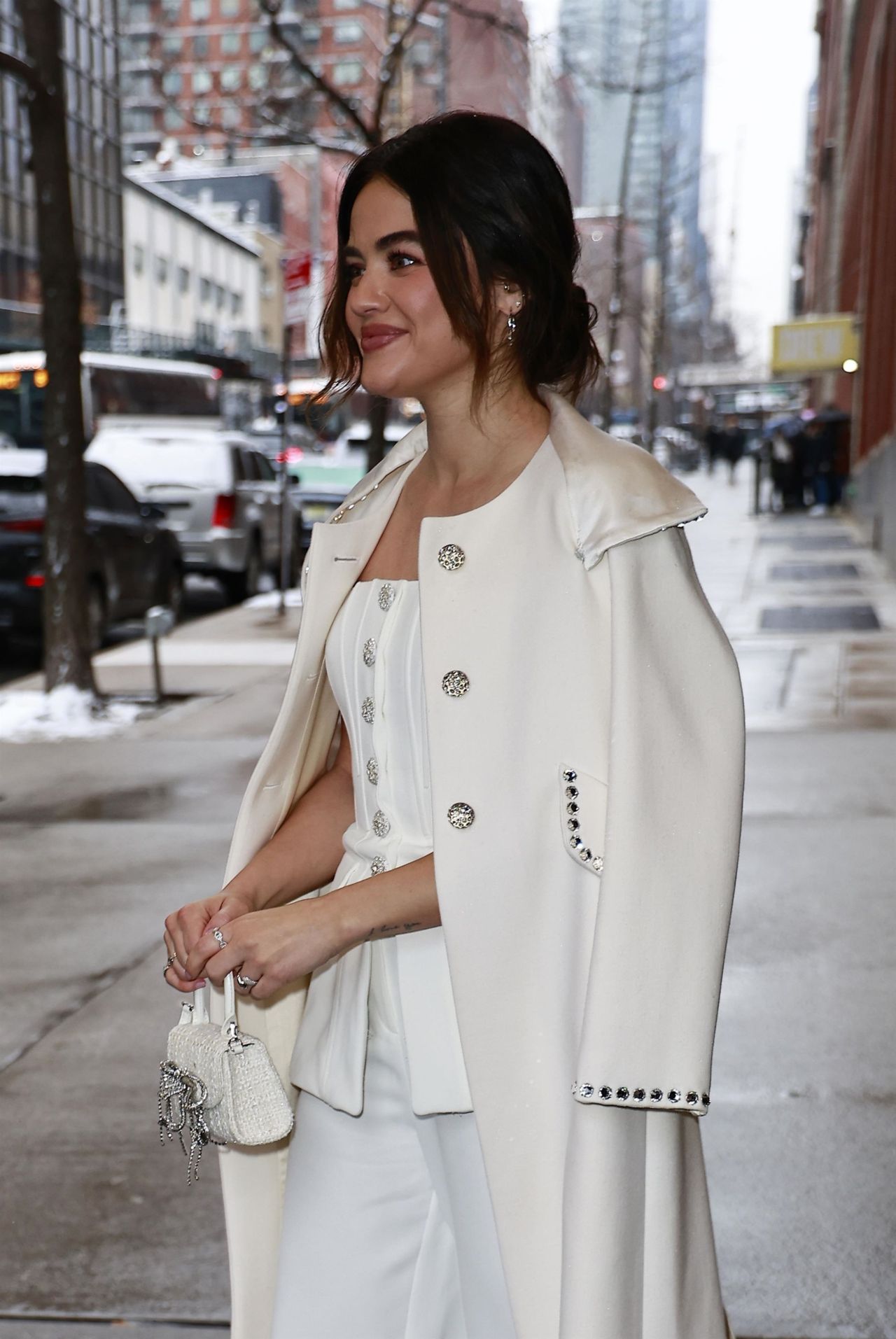 Lucy Hale in an All-white Outfit in New York City 01/16/2024 • CelebMafia