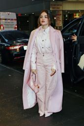 Lucy Hale Wears a Pink Outfit Arriving at the CBS Morning Show in New York 01/16/2024