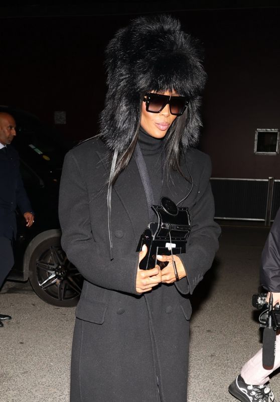 Naomi Campbell Wears Fur Hat With an All-black Outfit in Paris 01/20/2024