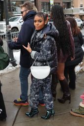 Normani in a Blue Camouflage Suit in Park City 01/19/2024