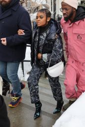 Normani in a Blue Camouflage Suit in Park City 01/19/2024