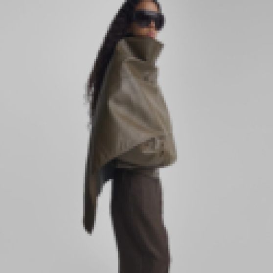 Phoebe Philo Jacket with Attachable Scarf in Laurel Leather