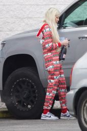 Tori Spelling Wearing a Christmas Onesie in Los Angeles 12/31/2023