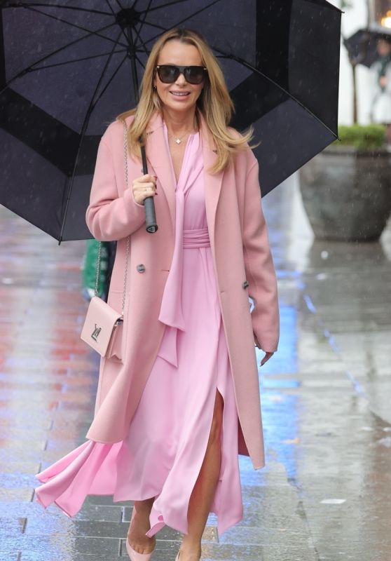 Amanda Holden in a Pink Dress and Matching Coat in London 02/21/2024