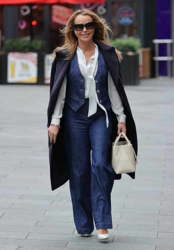 Amanda Holden Wearing a Denim Waistcoat and Matching Trousers in London 02/18/2024