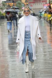 Ashley Roberts Wearing a Denim Skirt and White Top in London 02/21/2024