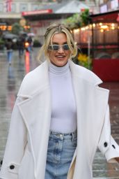 Ashley Roberts Wearing a Denim Skirt and White Top in London 02/21/2024
