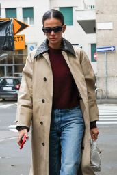 Bruna Marquezine Street Style - Sporting a Bottega Veneta Coat and Bag in Milan 02/24/2024