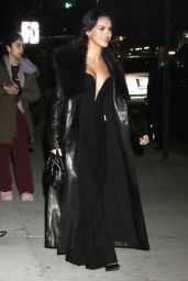 Camila Mendes in a Leather Coat With a Black Dress in New York City 02/07/2024