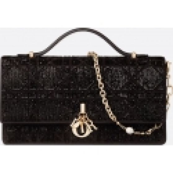 Dior Miss Dior Mini Bag Black Cannage Cotton with Micropearl Embroidery