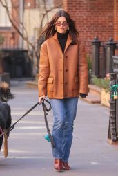 Emily Ratajkowski in a Leather Jacket, Skinny jeans, and Burgundy Booties in NYC 02/08/2024