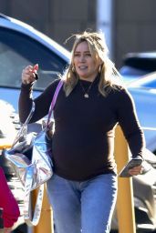 Hilary Duff in a Brown Form-fitting Sweater in Los Angeles 02/21/2024