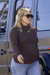 Hilary Duff in a Brown Form-fitting Sweater in Los Angeles 02/21/2024