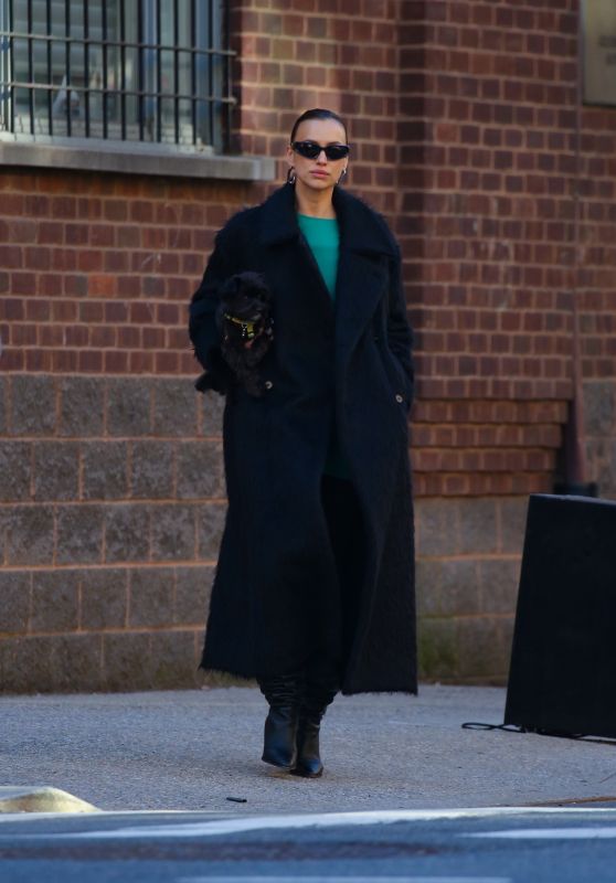 Irina Shayk in a Black Big Coat in New York 02/07/2024