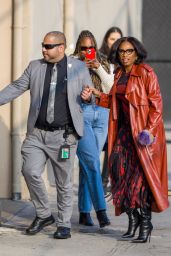 Jennifer Hudson in a Red Trench Coat Outside Jimmy Kimmel in Hollywood 02/27/2024