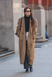 Katie Holmes in a Wool Coat and Black Turtleneck Sweater in New York 02/09/2024