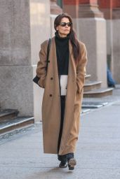 Katie Holmes in a Wool Coat and Black Turtleneck Sweater in New York 02/09/2024