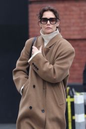 Katie Holmes Sports Stylish Brown Coat With Casual Attire - NYC 02/13/2024