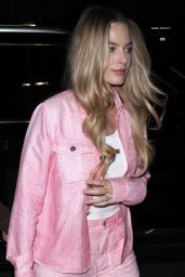 Margot Robbie in All Pink Ensemble at "Barbie" Screening at the Writers Guild in Beverly Hills 02/13/2024