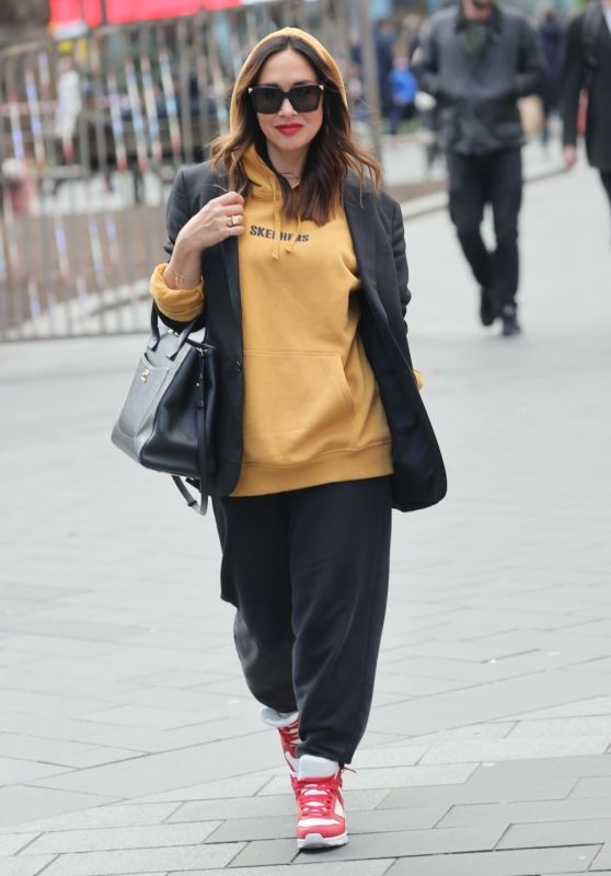 Myleene Klass in a Yellow Hoodie and Tracksuit Trousers in London 02/24/2024