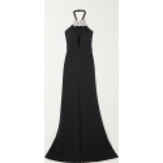 Valentino Crystal-Embellished Appliqued Silk-Crepe Halterneck Gown
