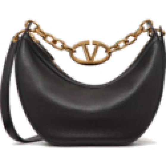 Valentino Small Vlogo Moon Hobo Bag in Leather with Chain