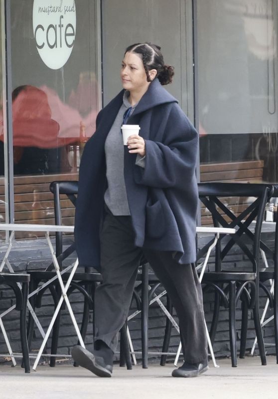 Alia Shawkat in Chic Oversized Coat and Loafers in Los Feliz 03/08/2024