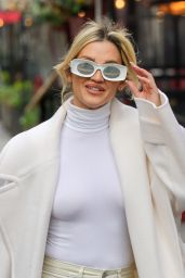 Ashley Roberts Wearing a Tight White Polo-neck Jumper and Leather Trousers in London 03/14/2024