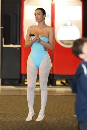 Bianca Censori Wears Strapless Blue Bodysuit on Movie Date with Kanye at The Grove for "Dune 2" in LA 03/24/2024
