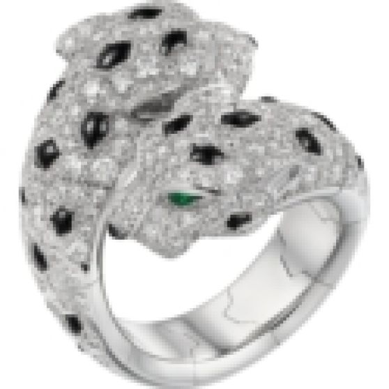 Cartier White Gold, Diamond, Emerald and Onyx Panthere De Cartier Ring