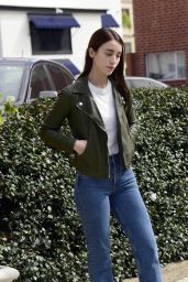 Caylee Cowan in a Madewell Green Leather Jacket in Los Angeles 03/05/2024