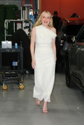 Dakota Fanning in a White Dress Leaves Live With Kelly and Mark in New York 03/26/2024