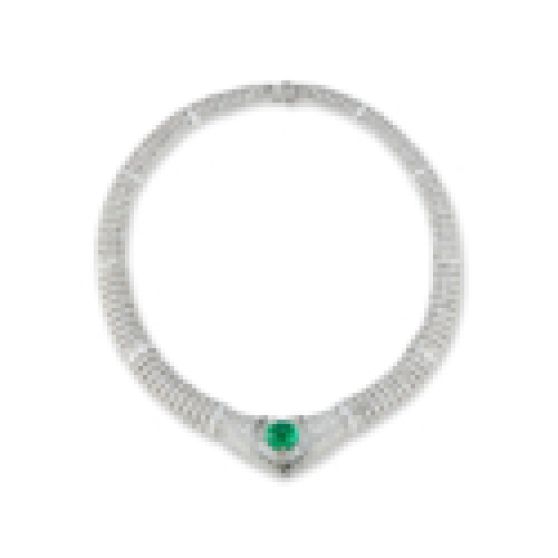Joseph Saidian & Sons Colombian Cabochon Emerald and Diamond Heart Shape Necklace