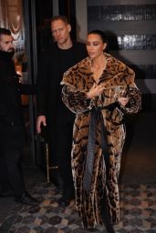 Kim Kardashian in Long Fur Jacket at Costes Restaurant in Paris 03/03/2024