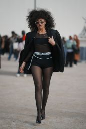 Leila Depina Leaving the Christian Dior Show at Paris Fashion Week in a Revealing Sheer Dior Outfit 02/27/2024